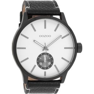 OOZOO Timepieces - Zwarte horloge met zwarte leren band - C9038