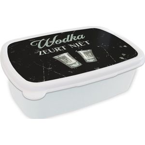 Broodtrommel Wit - Lunchbox - Brooddoos - Wodka - Shotglaasjes - Spreuken Bordjes - 18x12x6 cm - Volwassenen