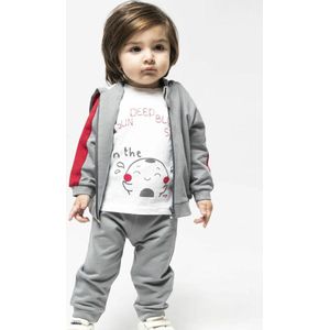 Baby Jongens / 3 pce Kledingset - babykleertje - babykleding - Maat: 86/ 1,5jaar - grijs / bordo