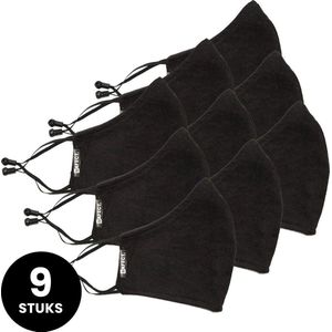 SAFECT - Wasbare Mondkapjes - Zwart - 9-pack - 100% Organisch Katoen