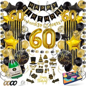 Fissaly 60 Jaar Verjaardag Decoratie Versiering - Ballonnen – Jubileum Man & Vrouw - Zwart en Goud