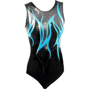 Fairysports Turnpakje Lagoon maat 104-110 meisjes gympakje zilver blauw zwart met zilveren steentjes