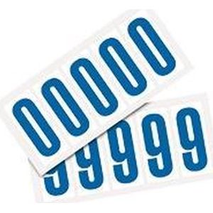 Set cijfer stickers 0-9 - zelfklevende folie - 20 kaarten - blauw wit teksthoogte 75 mm