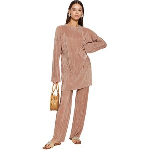 Trendyol Lichtbruine, Zelfgeplooide Geweven Top-Bottom-Set Tctss24Us00007