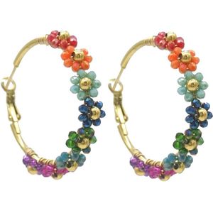 Oorbellen met Bloemen - Oorringen - RVS - 4,5 cm - Multicolor