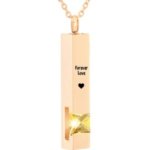 Luxe Ashanger | Met Ketting En Gravering | Forever Love | Assieraad | Rosegoudkleurig Met Gele Steen | As Ketting | Gedenksieraad | Urn | Incl. As vuller