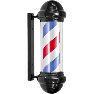 Barberpole Kapperspaal 72cm Zwart – LED Verlichting & Draaimechanisme – Voor Binnen en Buiten – Inclusief Bevestigingsset