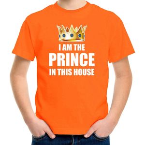 Koningsdag t-shirt Im the prince in this house oranje jongens / kinderen - Woningsdag thuisblijvers / Kingsday thuis vieren 140/152