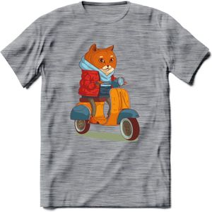 Casual scooter kat T-Shirt Grappig | Dieren katten Kleding Kado Heren / Dames | Animal Skateboard Cadeau shirt - Donker Grijs - Gemaleerd - M