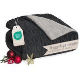 Blumtal - Fleece Deken - Antraciet en Grijs - Microvezel - Kabelgebreide Look