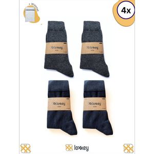 Loxxey® - Sokken -Katoen - 4 Paar - Heren & Dames - Naadloos - Maat 43-46 - Donkerblauw (2 Paar)+ D. Grijs (2Paar) + Wasnet 33x22cm