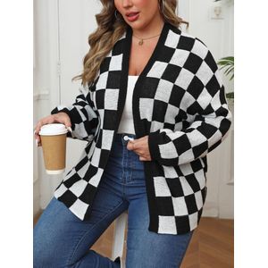 Damesvest In Grote Maten, Lichtgewicht Trui, Lange Mouwen, Open Voorkant, Zacht, Comfortabel, Los, Gebreide Jas In Grote Maten Zwart XXL