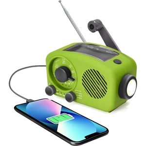 Zwengelradio - Draagbaar en USB oplaadbaar - AM FM NOAA - Noodradio met 2000 mAh powerbank - Groen