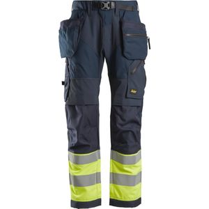 Snickers 6931 FlexiWork, High-Vis Werkbroek+ met Holsterzakken, Klasse 1 - Donker blauw/High-Vis geel - 56