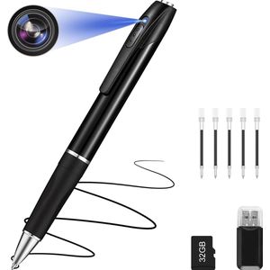 Mini-camera 32 GB 1080p draagbare kleine bewakingscamera pencamera voor thuiskantoor zakelijke bijeenkomsten met 5 inktvullingen - compact en discreet