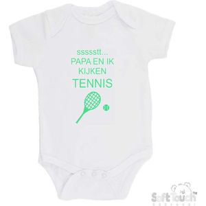 100% katoenen Romper ""ssssstt... Papa en ik kijken tennis"" Unisex Katoen Wit/mint Maat 56/62