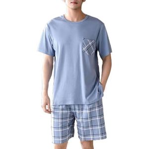 Mannen Zomer Pyjama Set Korte Mouw Katoen Casual Nachtkleding met Shorts en Shirt