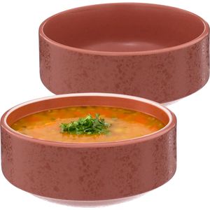 Secret de Gourmet Soepkommen/schaaltjes - 2x - Loft - keramiek - D15xH7 cm - terracotta - Stapelbaar