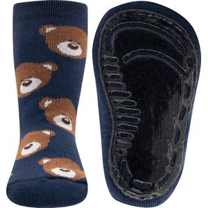 Ewers antislip sokken donker blauw met bruine beertjes