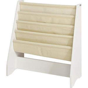 Mara Kinderboekenrek - Boekenplank - Hangrek - Boekenrek - Voor kinderen - 4 Opbergvakken - Polyester - MDF - Wit - Beige - 29 x 62 x 71 cm