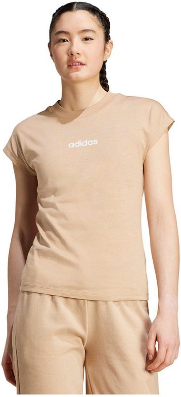 Adidas - Essentials Linear - T-shirt - Beige - Katoen - Korte Mouwen