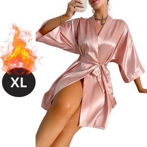 Bovista Satijnen Jurk - Slipdress - Pyama Dames - Badjas - Ochtendjas - Kimono - Erotisch - Kamerjas - Roze XL