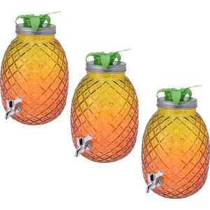 3x stuks glazen drank dispenser ananas geel/oranje 4,7 liter - Dranken serveren - Drankdispensers