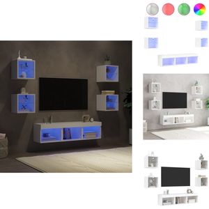 vidaXL Tv-wandmeubel - Tv-wandmeubels - Tv-meubel - Televisiemeubel - 7-delige Tv-wandmeubelset met LED-verlichting bewerkt hout wit
