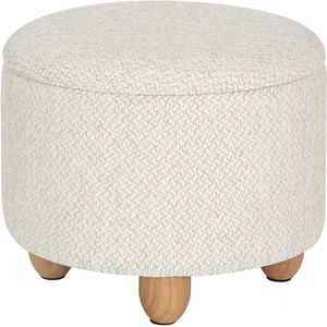 Ronde Poef - Creme - Stof - Met opbergruimte - 39x39x33cm