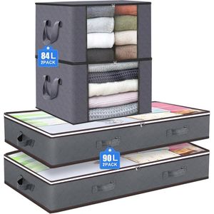 Opbergdozen onder het bed set van 4 - met kijkvenster, ritssluiting en handvatten voor kleding en dekens