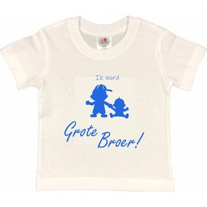 Shirt Aankondiging zwangerschap Ik word grote broer 2.0 | korte mouw | Wit/blauw | maat 98/104 zwangerschap aankondiging bekendmaking Baby big bro brother Grote Broer