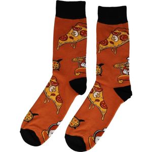 Sokken katoen - pizzabakker print - bruin wit zwart - maat 38-46