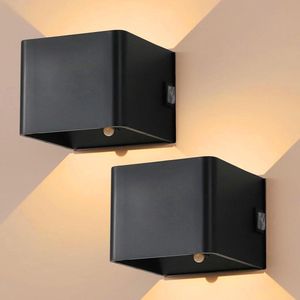 Oplaadbare Wandlamp met Bewegingsmelder - Warmwit - 200LM - USB Oplaadbaar - Trap Woonkamer - Hal - Zwart - 2 St wandlamp oplaadbaar