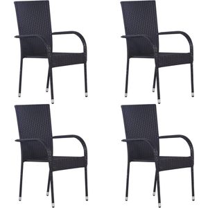 vidaXL 5-delige Tuinset - Poly Rattan - Zwart Tuinset - Eetkamer Set - Acacia Hout - Zwarte Tuinset - Buitentafel