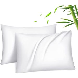 2 Bamboe kussensloop Bamboe Vezels Kussensloop Zijdezacht verkoelend ademend met verborgen ritssluiting, wit, 50x70cm