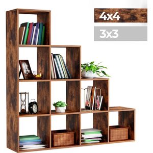 GoodVibes - Stevige Bruine Vakkenkast met 10 Compartimenten - Maat XXL - voor Woonkamer - Vrijstaand - Gemaakt van MDF - Kamerscherm / Room Divider - Boekenkast - Vintage