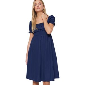 Trendyol Witte Skater/Taille Drop Ballonmouwen Gevoerde Midi-Jurk Met Twoss22El1768