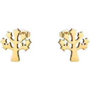 Aramat Jewels - Levensboom Oorbellen - Zweerknopjes - Goudkleurig Chirurgisch Staal - 10mm - Unisex - Spirituele Sieraden - Cadeau - Symbolisch - Elegant