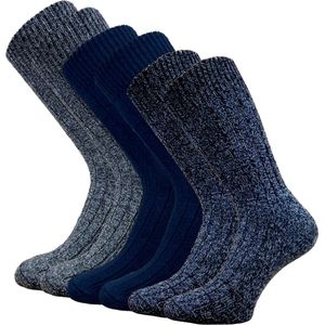 6 paar Noorse wollen sokken - Blauw Mix - Maat 39/42