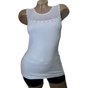 Dames Katoenen Top Mouwloos met Studs S/M wit