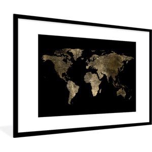 Fotolijst incl. Poster - Wereldkaart - Goud - Zwart - Aarde - Luxe - 90x60 cm - Posterlijst