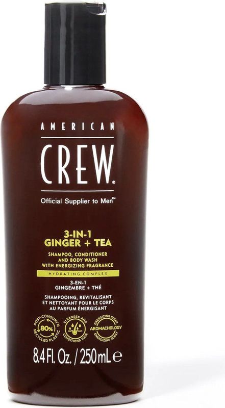 American Crew - 3 In 1 Energizing Ginger + Tea - Shampoo - 250ml - Milieuvriendelijk