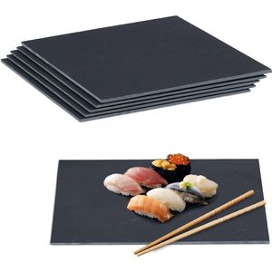 Relaxdays leisteen serveerplank - set van 6 - borrelplank - 40 x 30 cm - sushi - tapas