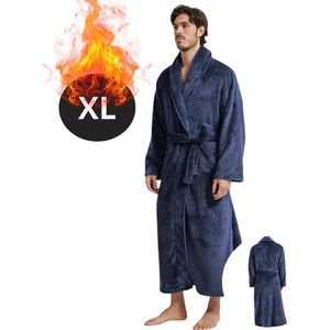 Livano Badjas Heren - Fleece - Katoen - Badstof - Sauna - Hamam - Wafel - Bathrobe - Duster - Ochtendjas - Kimono - Spa - Blauw XL