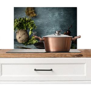 KitchenYeah® Spatscherm keuken 70x50 cm - Kookplaat achterwand kruiden - Rustiek - Specerijen - Stilleven - Muurbeschermer hittebestendig - Spatwand fornuis - Hoogwaardig aluminium - Wanddecoratie industrieel