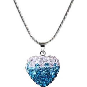 Fako Bijoux® - Ketting - Disco Dots - Hart Duo - Lichtblauw