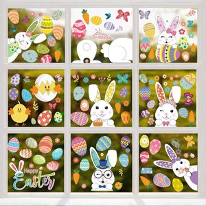 130 stuks paasdecoraties, zelfklevend, 9 vellen, konijnen, kip, vlinder, wortel, bloem, paasei, glazen stickers voor paasdag
