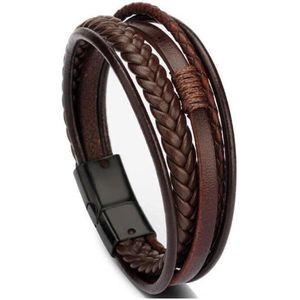 Akyol - Armband heren - Bruine snoeren - mannen - armbandje 20 cm - leer - cadeau voor man - Vaderdag kado - cadeautjes vader - papa geschenk - verjaardag