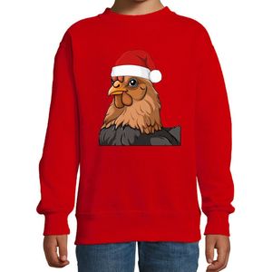 Bellatio Decorations Kersttrui / sweater boerderijdieren - kinderen - Kip - rood - kerstmuts - Kerstmis 98/104
