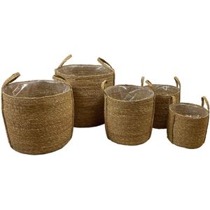 DKNC - Manden zeegras met plastic - 38x36cm - Set van 5 - Natuurlijk